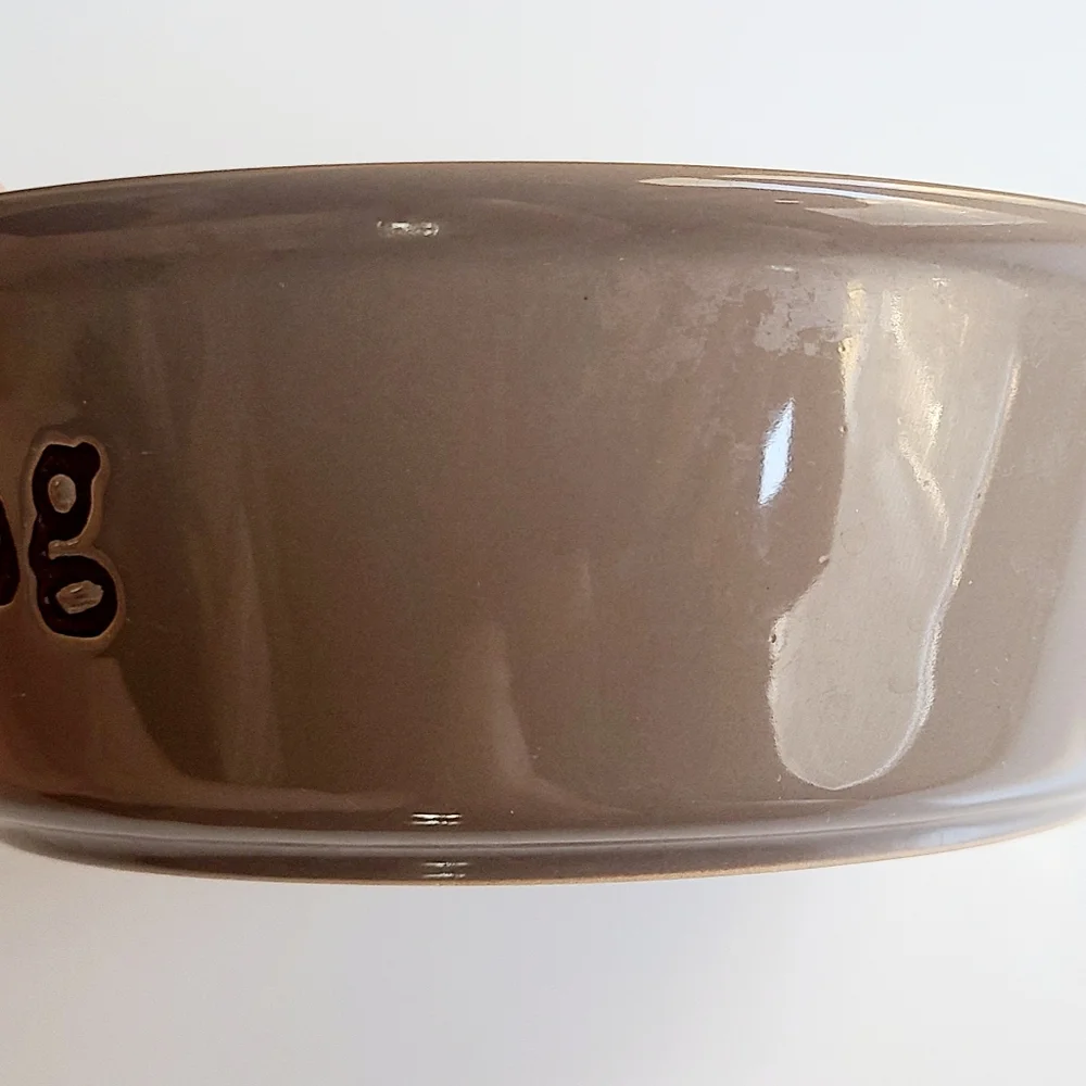 Ceramic Pottery Dog Food Bowl Gray Neutral Decor Cottagecore 7 Inch
